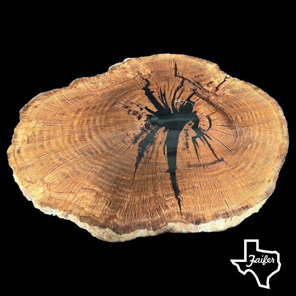 Round Oak Slab with Black Epoxy
